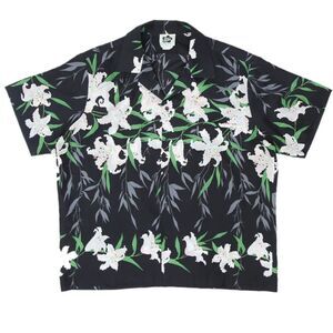 Hilo Hattie Mens Floral Hawaiian Shirt Size‎ Large Black Green Short Sleeve